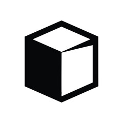 Open White 3D Cube Icon. A stark, abstract geometric form in a bright hue against a deep black background, suggesting new possibilities or an unveiled space. Clean, modern graphic.