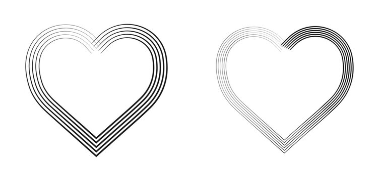 Two stylized hearts formed by multiple parallel lines with varying thickness and contrast levels shown