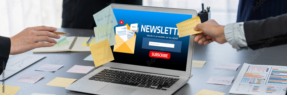Poster newsletter signup page on computer for customer to subscribe brisk newsletter update information to 