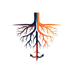 Dual Roots Anchor Symbol. This abstract artwork features organic tendrils subtly shaping a maritime anchor. It conveys themes of grounding, steadfastness, and the interplay of diverse forces. © Lull