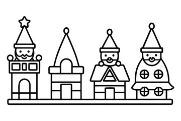 Vector illustration of a medieval church building with tower and castle elements in a village town silhouette style