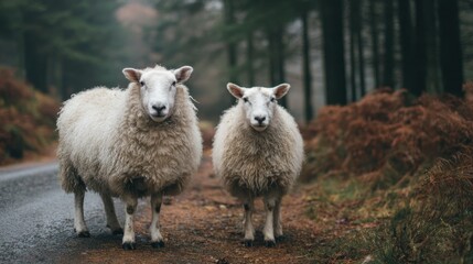 Obraz premium Two sheep on a country path