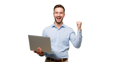 Energetic Professional with Laptop: Celebrating Success and Digital Engagement