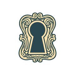Ornate Vintage Keyhole Emblem. This classical decorative motif represents enigma and discovery. Ideal for themes of privacy, access, or possibility.