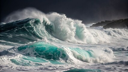 Custom vertical slats landscapes with your photo Powerful ocean waves crashing with white foam and turquoise water