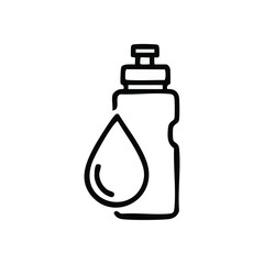 Sports Bottle with Water Droplet Icon. Simple graphic symbolizing essential hydration. Perfect for active lifestyles, health, and workout designs, representing liquid replenishment and wellness.
