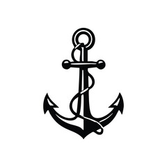Classic Nautical Anchor Symbol. A timeless maritime emblem in white against a deep black backdrop. This graphic design symbolizes security, hope, and unwavering strength.