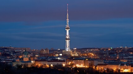 Fototapeta premium Cityscape nighttime view of european city