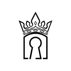 Regal White Crown Logo. This elegant tiara symbol, rendered in bright white on a dark field, embodies majesty, authority, and ultimate achievement.