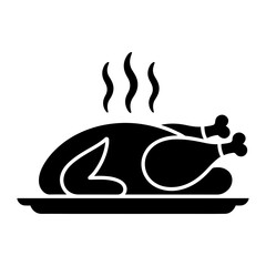 Silhouette of a roasted turkey on a platter with rising steam lines For Thanksgiving Vector Design