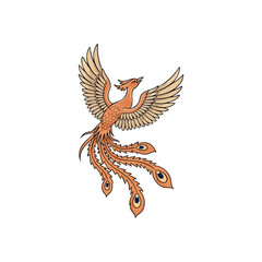 Majestic Phoenix Rising. An exquisite depiction of a legendary phoenix, soaring gracefully. This powerful avian emblem signifies renewal, endurance, and eternal triumph.