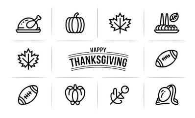 Thanksgiving themed icons including turkey pumpkin and maple leaves For Thanksgiving Vector Design
