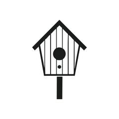 Modern Bird Dwelling Symbol. A sleek graphic of a white bird abode on a dark canvas, symbolizing sanctuary, wildlife, and natural living space.