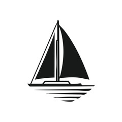Monochrome Sailboat Graphic Symbol. Striking minimalist artwork portrays a classic vessel on water. Represents adventure, tranquility, and the spirit of maritime exploration.