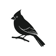 Stylized Cardinal on Branch. A striking monochrome artwork depicts a graceful avian creature perched on a bough. Its minimalist form conveys natural elegance and serenity.