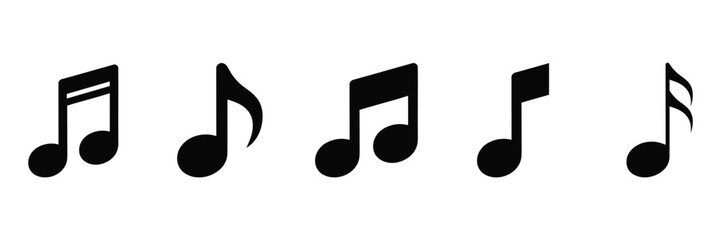 Collection of Simple Black Musical Note Icons: Eighth, Quarter, and Eighth Rest Notes Vector.