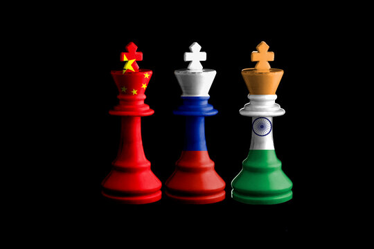russia india and china flags paint over on chess king. RIC 3D illustration. - Powered by Adobe