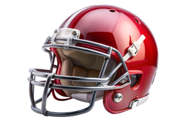 Red american football helmet isolated on transparent background