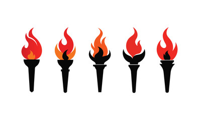 Flaming torch set of vector art illustration