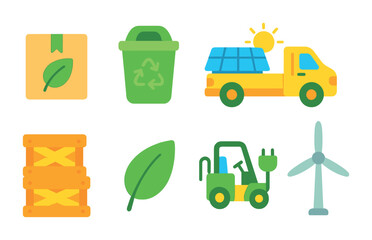 Eco-Friendly Shipping Icons. Flat vector mini-illustrations Sustainable art shipping in colors children's