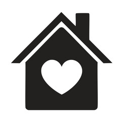 Black house icon with white heart symbol inside home love