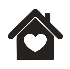 Black house silhouette with white heart inside home love
