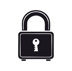 Black padlock with white keyhole and shackle security metal