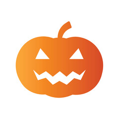 Halloween pumpkin face icon with angry triangle eyes and zigzag mouth in orange scary style vector illustration for spooky design.