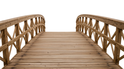 Ascend this charming wooden arched footbridge, inviting passage to new beginnings and serene journeys.