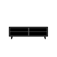 Modern black TV cabinet with storage drawers in minimalist style  