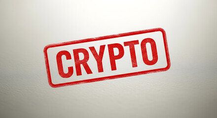The red crypto stamp on a white background signifies digital currency and blockchain technology