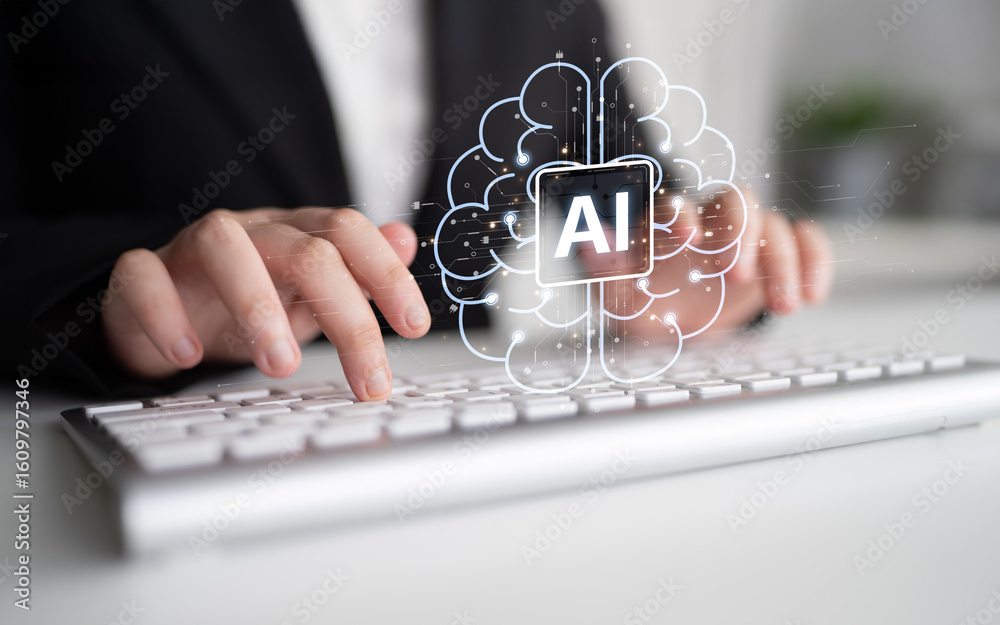 Poster ai assistant brain processor with llm technology, big data, machine learning, generative ai for busi