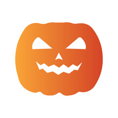 Halloween pumpkin face icon with angry triangle eyes and zigzag mouth in orange scary style vector illustration for spooky design.