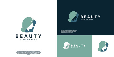 natural beauty logo, with side profile, elegant symbol, salon, graphic design vector.