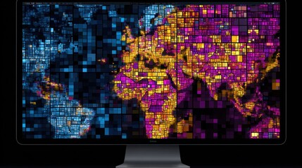 World map with colorful pixelated squares