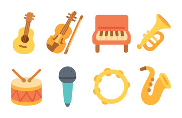 Children's Musical Instruments. Flat vector mini-illustrations musical instruments for charity in colors