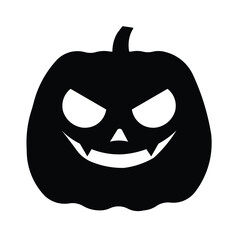 Halloween pumpkin evil expression face with sinister smile and curved eyes silhouette horror icon vector illustration for spooky night.