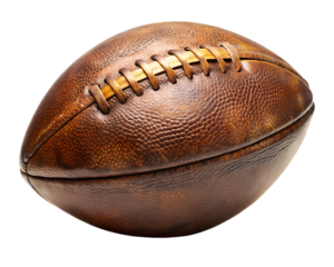 A vintage american football made of brown leather with detailed stitching isolated on transparent background