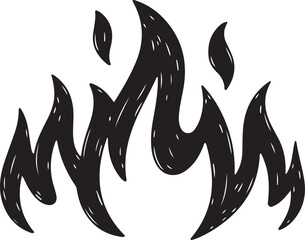 Hand drawn black flame icon, rustic fire symbol silhouette vector art on white background
