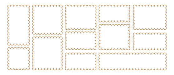 Zigzag Outline rectangle frames with wavy edges.  vector collection of hand-drawn rectangular frames with wavy, scalloped, and zigzag edges. Hand drawn stamp for social media decoration template.
