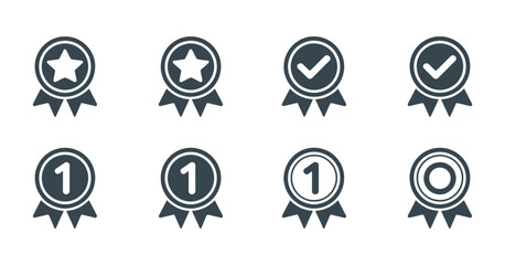 Achievement Award Icons Set Star Checkmark Number One Circle Ribbon Design for Recognition Excellence and Success in Competitions