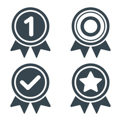Achievement Award Icons Set Star Checkmark Number One Circle Ribbon Design for Recognition Excellence and Success in Competitions