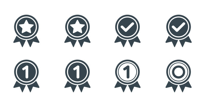 Achievement Award Icons Set Star Checkmark Number One Circle Ribbon Design for Recognition Excellence and Success in Competitions