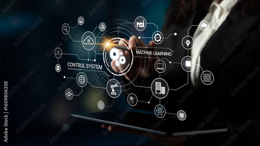 Poster modern automation drives workflow efficiency by connecting systems, people, and data. with intellige