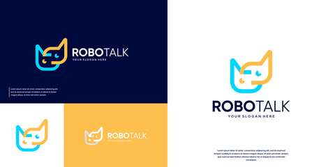 Minimalist chat bubble logo with robot head shape, abstract technology, vector graphic design.