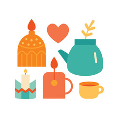 scandinavian hygge objects set with cozy decor