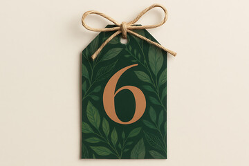 Elegant Botanical Number Six Tag with Leaf Design