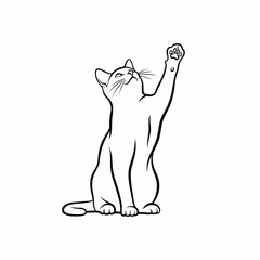 Clean vector illustration of a cat sitting upright with one front paw reaching high