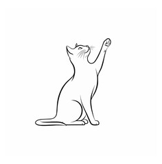 Clean vector illustration of a cat sitting upright with one front paw reaching high