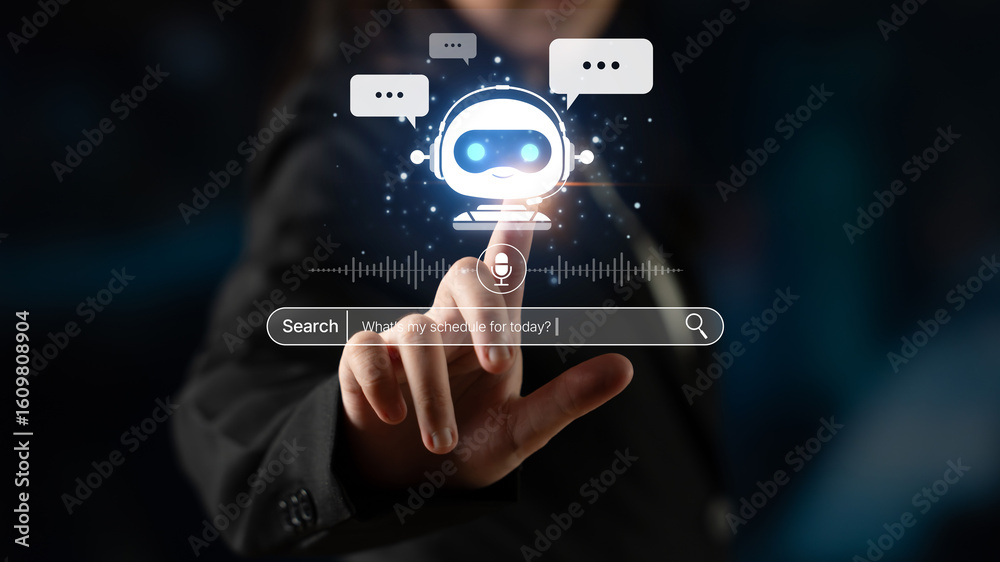 Poster ai assistant with voice chat interface, combining smart chatbot, voice command, and ai-powered contr